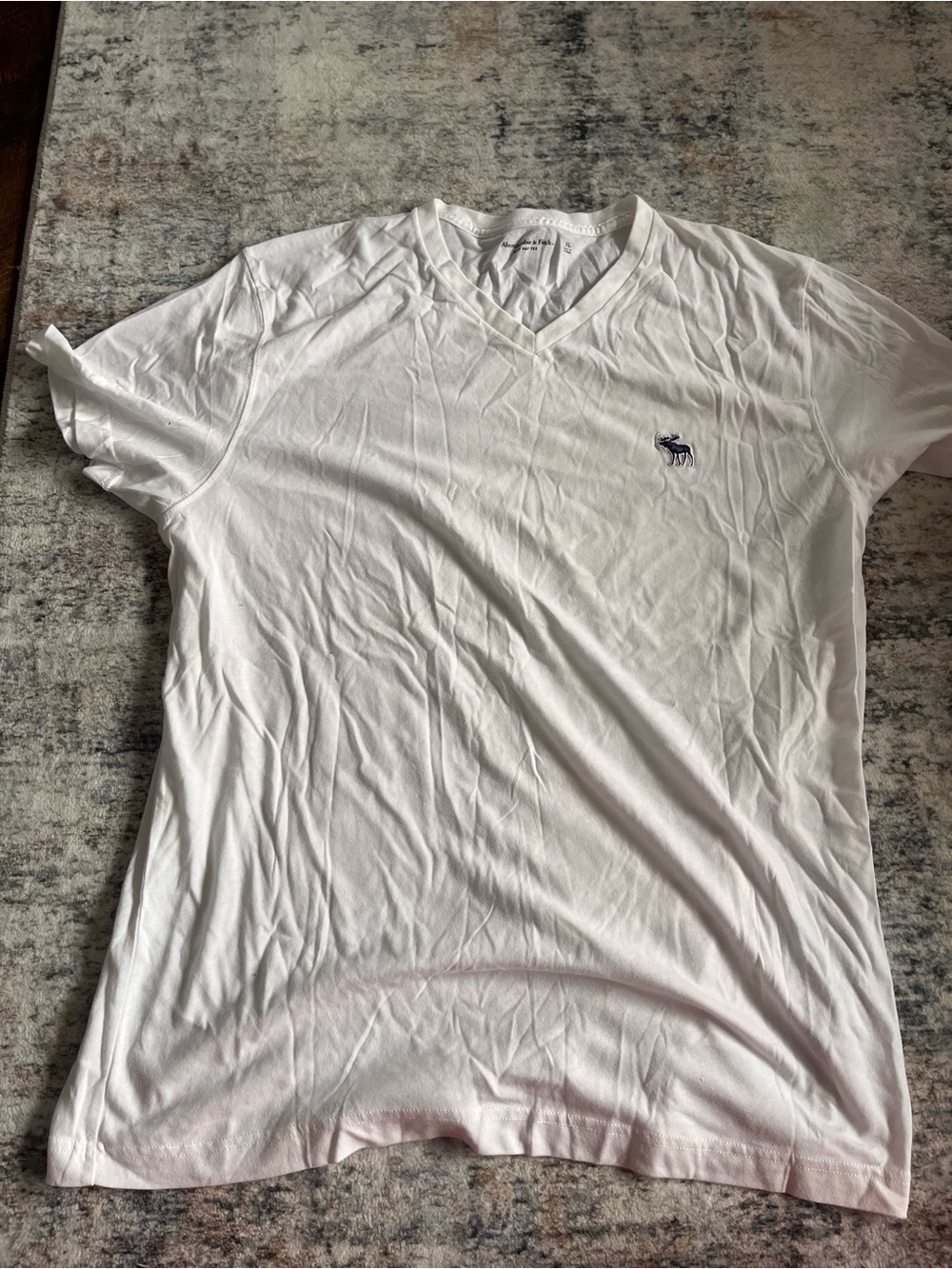 Abercrombie & Fitch White V-Neck Tee with Navy Logo
